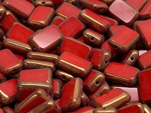 Table Cut Rectangle Beads 12x8 mm, Opaque Red Coral Bronze Luster, Czech Glass