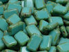 Table Cut Rectangle Beads 12x8 mm, Opaque Turquoise Green Travertine, Czech Glass