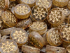 Wheel Coin Beads 12 mm, Crystal Travertine with Gold Decor, Czech Glass