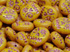 Voodoo Funny Face Beads 16x13 mm, Opaque Yellow with Fuchsia Decor, Czech Glass