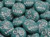 Voodoo Funny Face Beads 16x13 mm, Opaque Turquoise Green with Silver Decor, Czech Glass