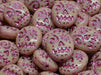 Voodoo Funny Face Beads 16x13 mm, Opaque Beige with Fuchsia Decor, Czech Glass