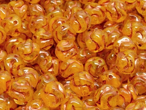 Yarn Ball Beads 8 mm, Opal Orange with Copper Decor, Czech Glass