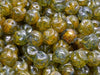 Yarn Ball Beads 8 mm, Opal Orange With Green Terracotta Decor, Czech Glass