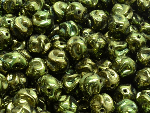 Yarn Ball Beads 8 mm, Jet Black Dark Green Metallic, Czech Glass