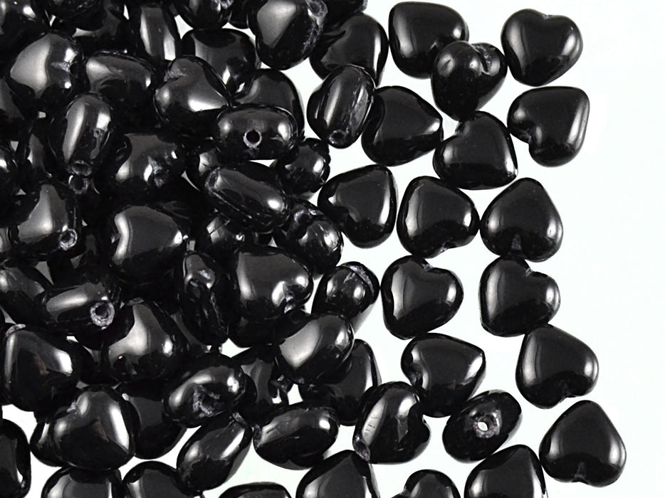 250 g  Heart Pressed Beads, 6mm, Jet Black, Czech Glass