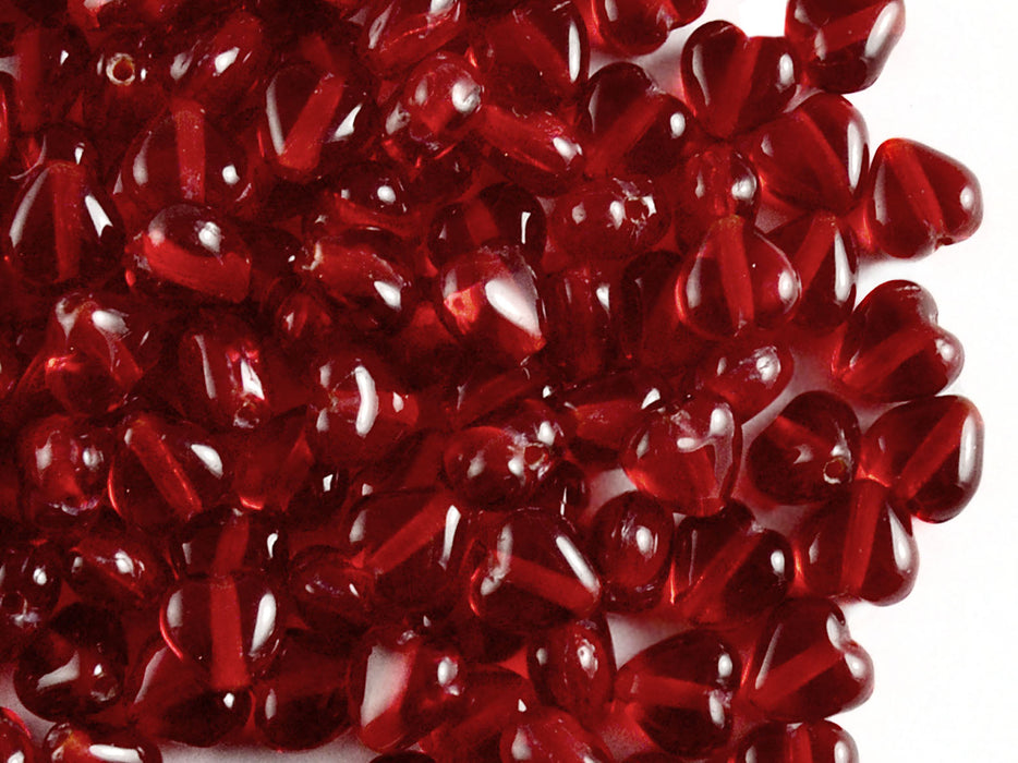 250 g  Heart Pressed Beads, 6mm, Ruby Transparent, Czech Glass