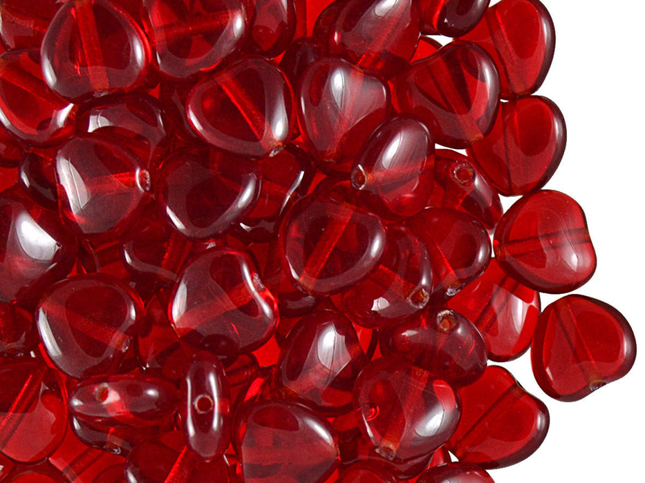 250 g  Heart Pressed Beads, 8mm, Ruby, Czech Glass