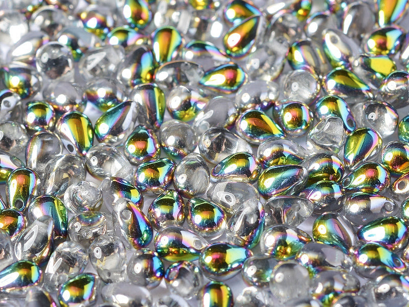 250 g  Teardrop Small Glass Beads, 4x6mm, Crystal Vitrail, Czech Glass
