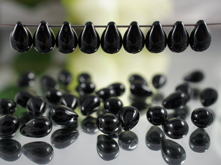 250 g  Teardrop Glass Beads, 6x9mm, Jet Black, Czech Glass